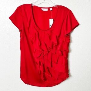 NEW YORK AND COMPANY RED RUFFLE WOMEN POLYESTER BLOUSE SIZE X-SMALL BRAND NEW